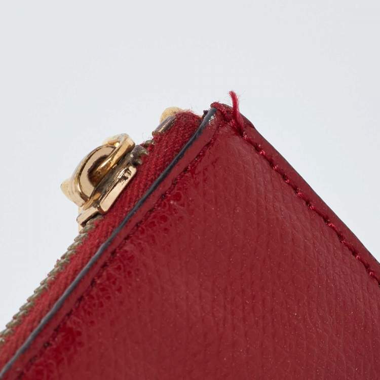 Pre Owned Fendi Zucca Brown/Red Leather Zip Card Case