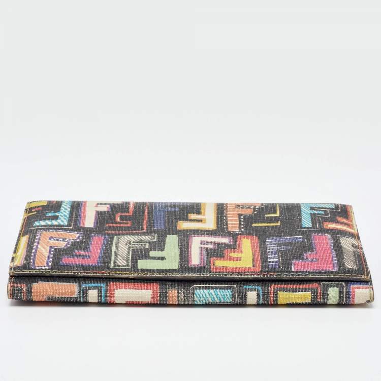 Pre Owned Fendi Multicolor Zucca Coated Canvas Flap Continental Wallet