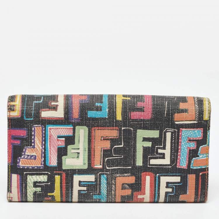 Pre Owned Fendi Multicolor Zucca Coated Canvas Flap Continental Wallet