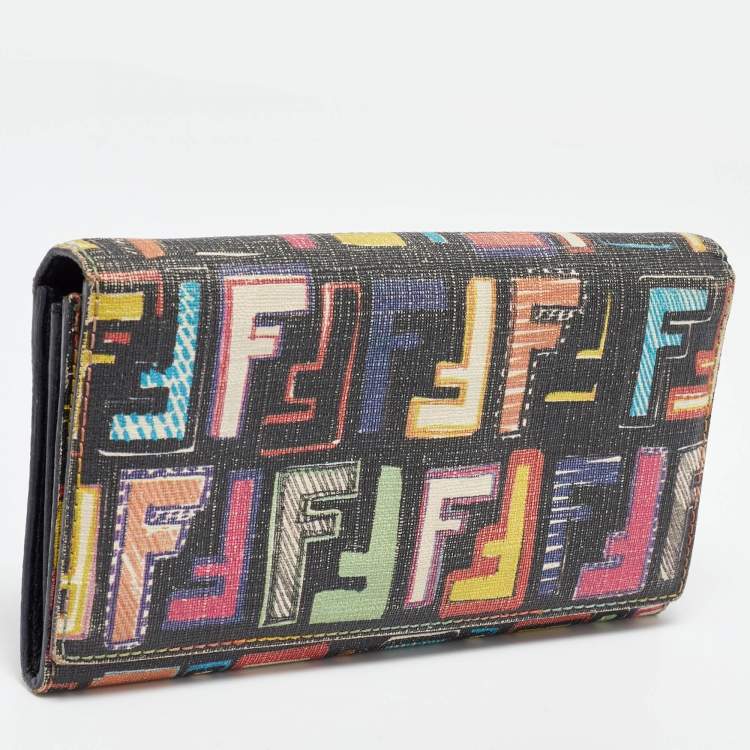 Pre Owned Fendi Multicolor Zucca Coated Canvas Flap Continental Wallet