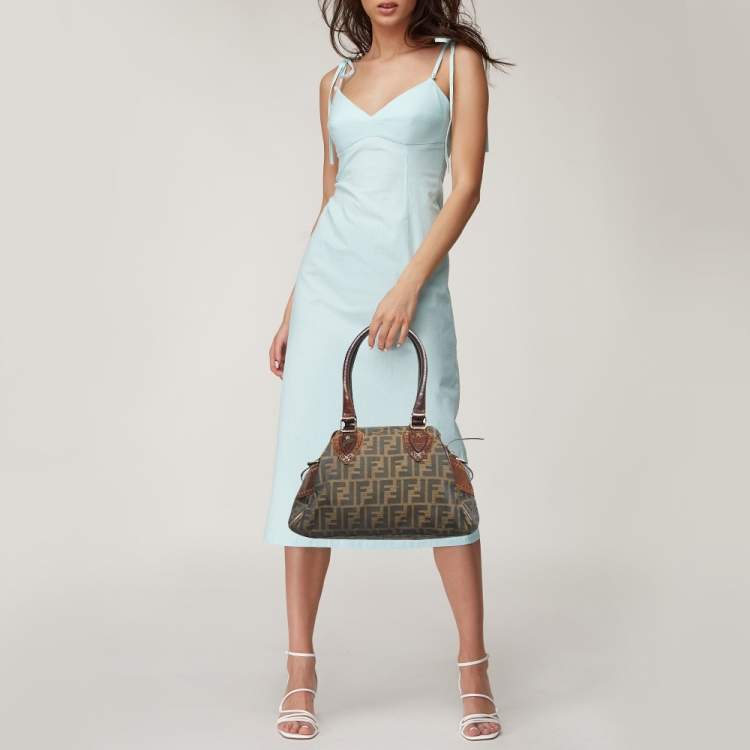 Pre Owned Fendi Tobacco Zucca Canvas and Leather Chef De Jour Bag