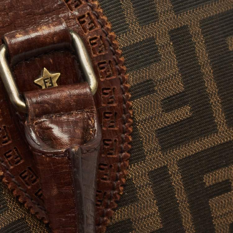 Pre Owned Fendi Tobacco Zucca Canvas and Leather Chef De Jour Bag