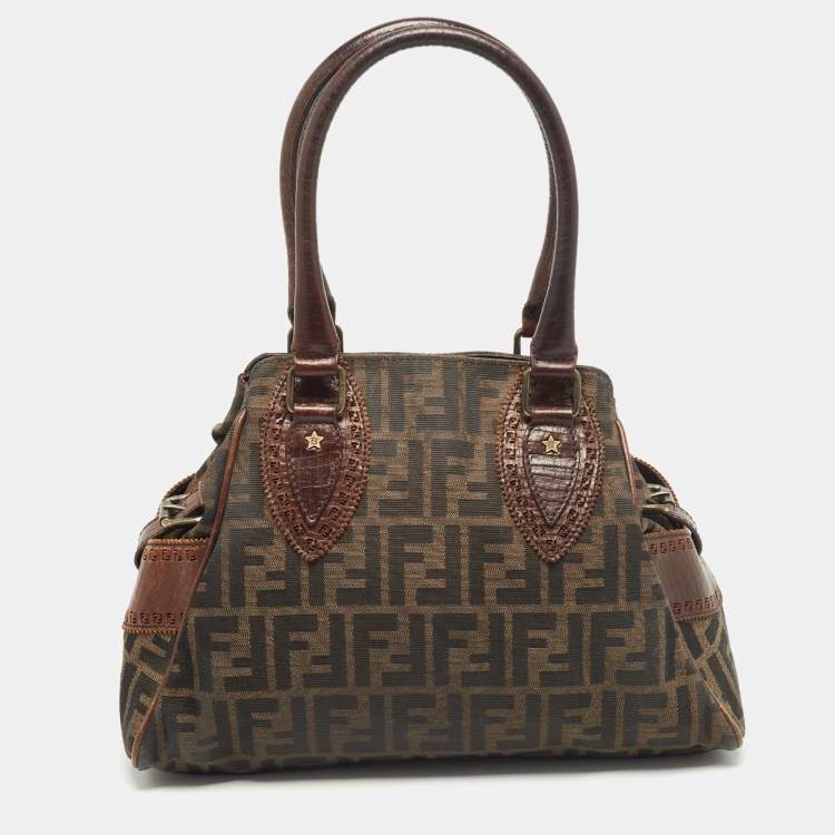 Pre Owned Fendi Tobacco Zucca Canvas and Leather Chef De Jour Bag