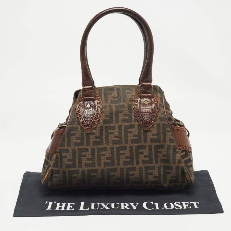 Pre Owned Fendi Tobacco Zucca Canvas and Leather Chef De Jour Bag
