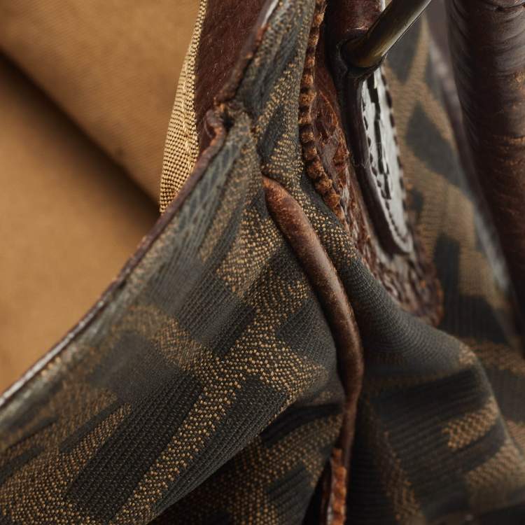 Pre Owned Fendi Tobacco Zucca Canvas and Leather Chef De Jour Bag