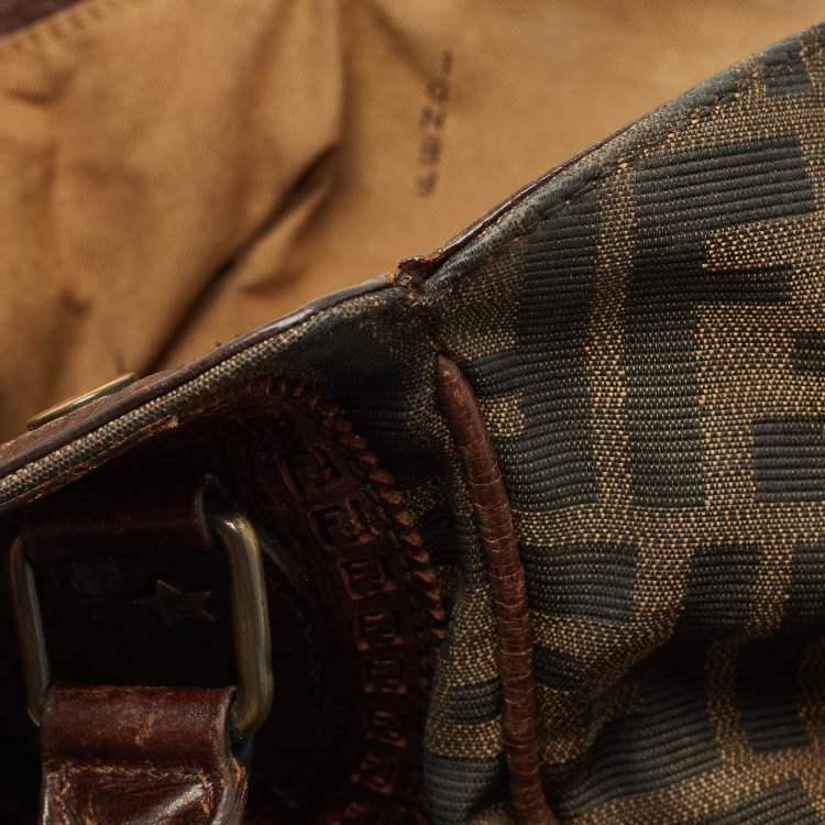Pre Owned Fendi Tobacco Zucca Canvas and Leather Chef De Jour Bag