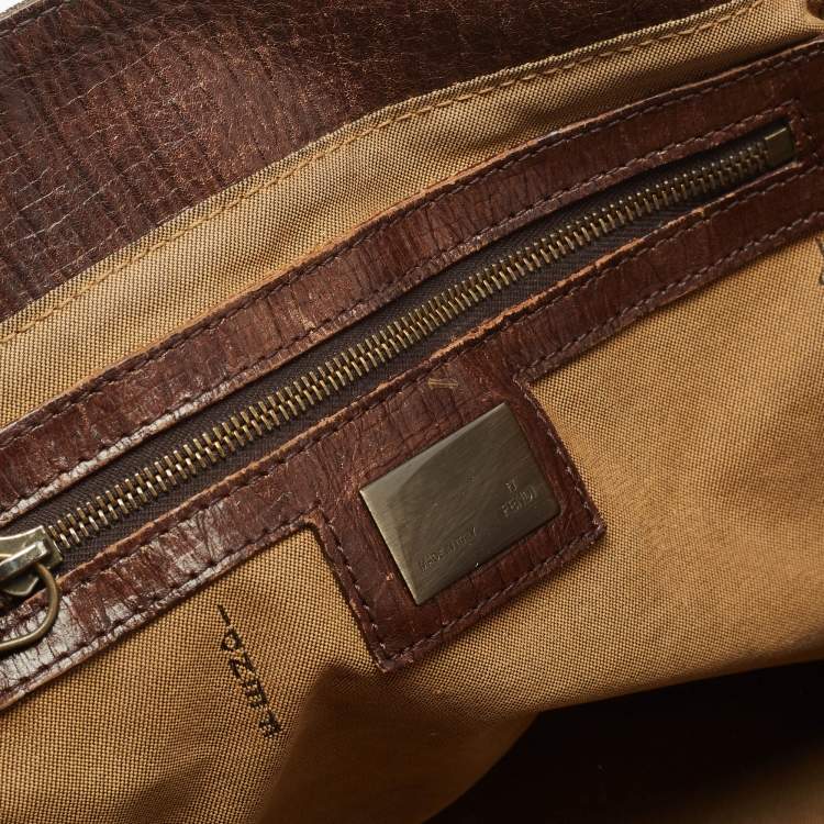 Pre Owned Fendi Tobacco Zucca Canvas and Leather Chef De Jour Bag