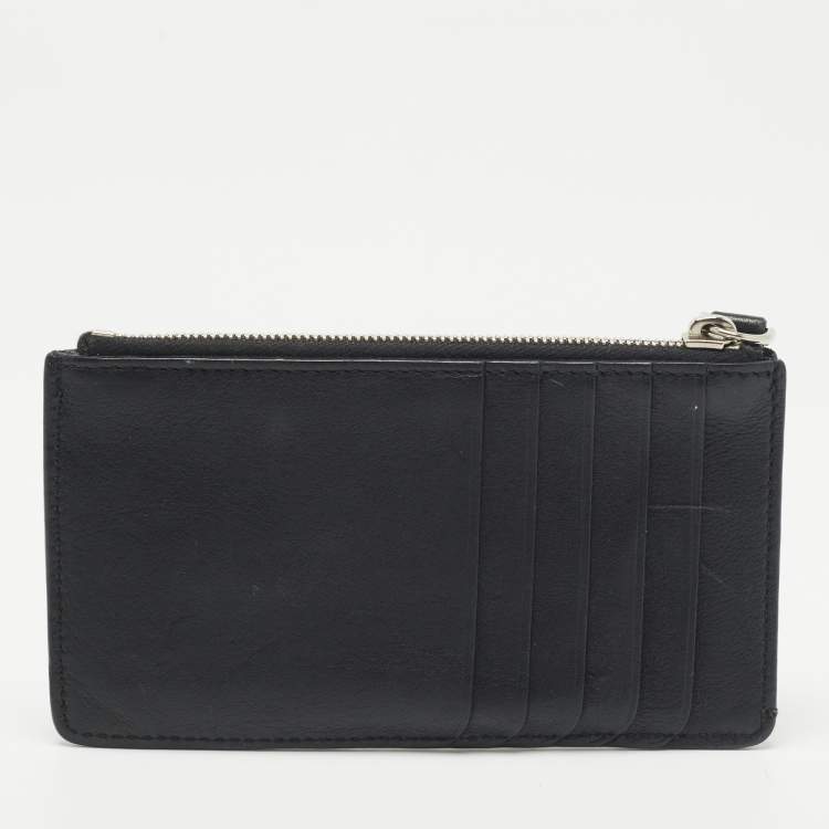 مملوكة مسبقًا Fendi Black Leather and Mink Fur Monster Eyes Zip Card Holder