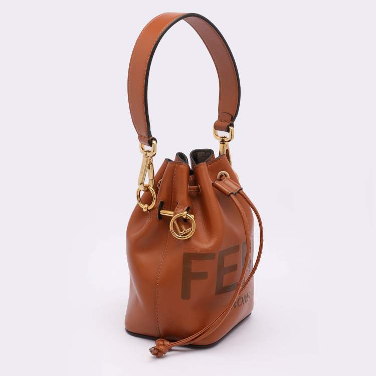 Pre Owned Fendi Brown Leather Mini Mon Tresor Bucket Bag