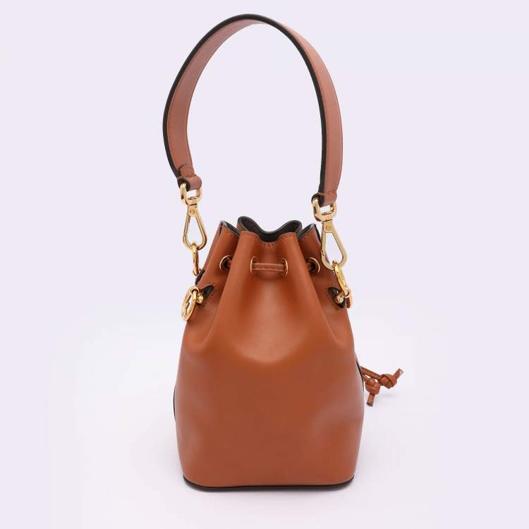 Pre Owned Fendi Brown Leather Mini Mon Tresor Bucket Bag