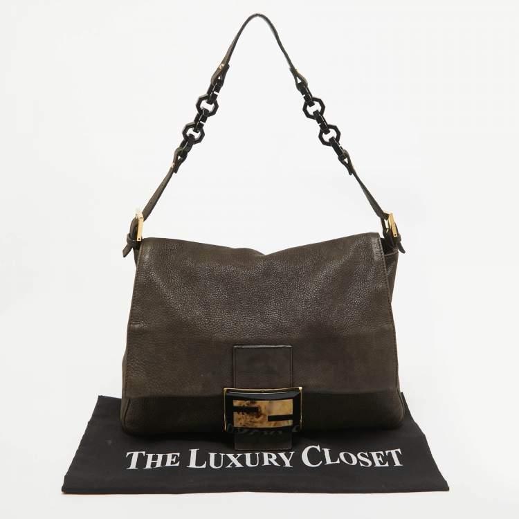 Pre Owned Fendi Dark Brown Nubuck Shimmer Leather Mama Forever Shoulder Bag