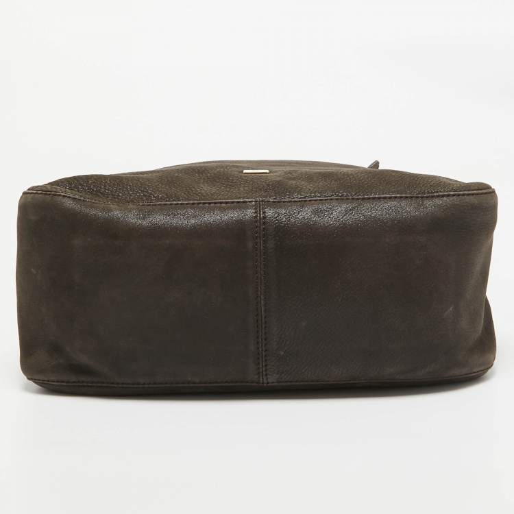 Pre Owned Fendi Dark Brown Nubuck Shimmer Leather Mama Forever Shoulder Bag