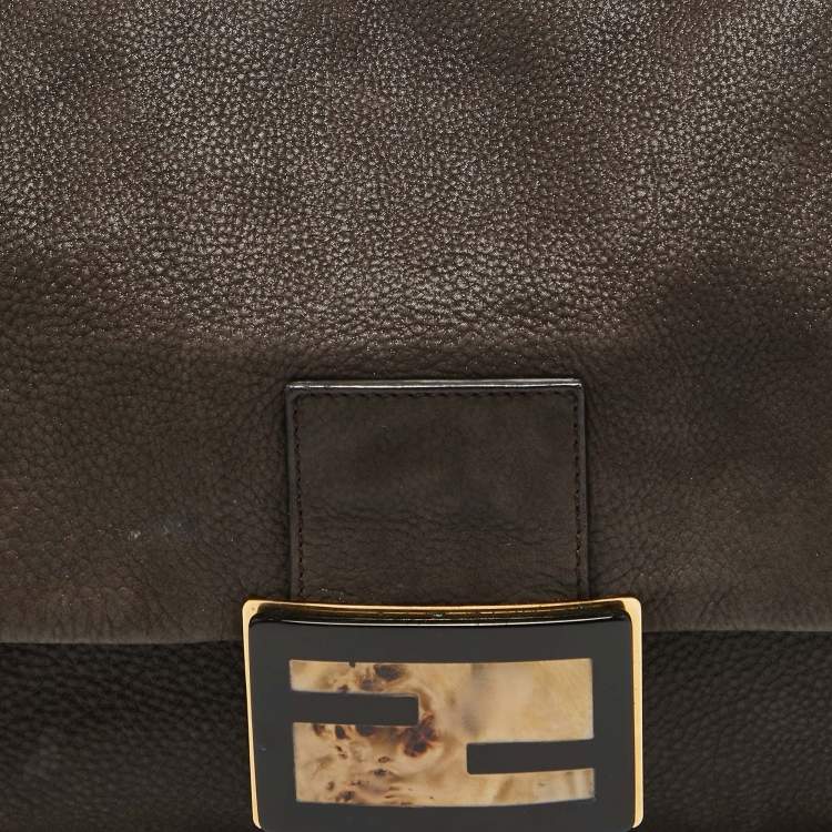 Pre Owned Fendi Dark Brown Nubuck Shimmer Leather Mama Forever Shoulder Bag