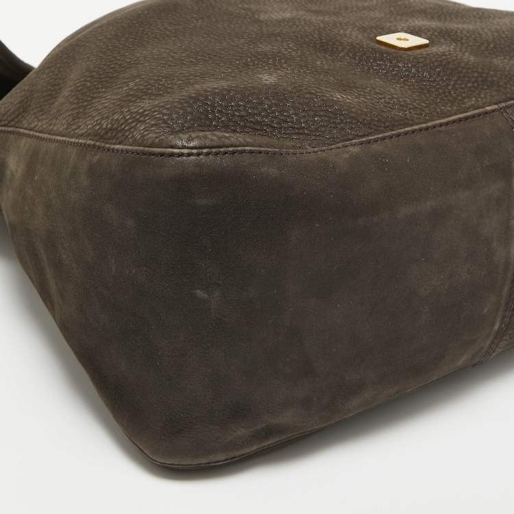 Pre Owned Fendi Dark Brown Nubuck Shimmer Leather Mama Forever Shoulder Bag