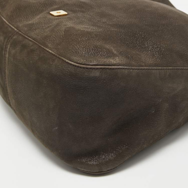 Pre Owned Fendi Dark Brown Nubuck Shimmer Leather Mama Forever Shoulder Bag