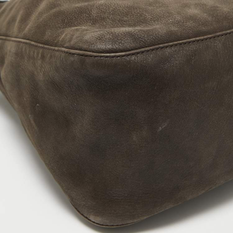 Pre Owned Fendi Dark Brown Nubuck Shimmer Leather Mama Forever Shoulder Bag