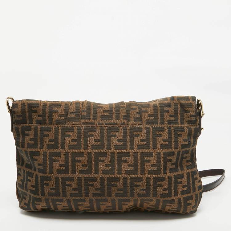 Pre Owned Fendi Brown Zucca Canvas and Patent Leather Mia Flap Shoulder Bag