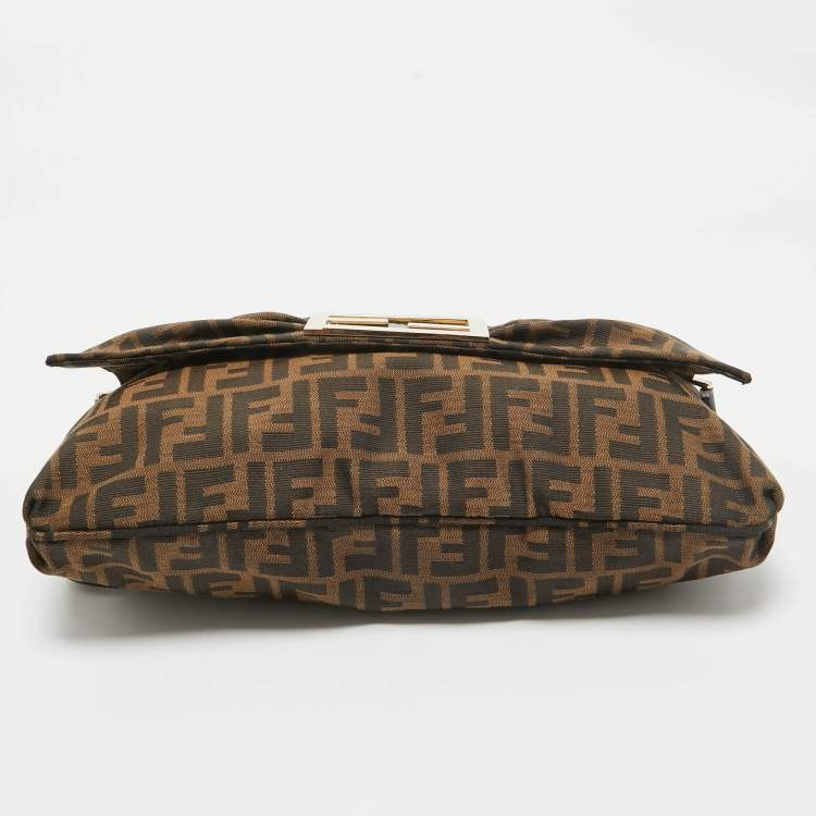 Pre Owned Fendi Brown Zucca Canvas and Patent Leather Mia Flap Shoulder Bag