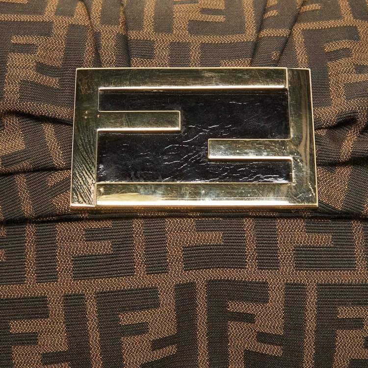 Pre Owned Fendi Brown Zucca Canvas and Patent Leather Mia Flap Shoulder Bag