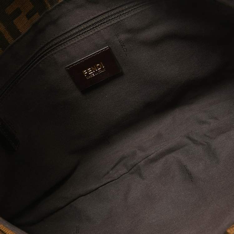 Pre Owned Fendi Brown Zucca Canvas and Patent Leather Mia Flap Shoulder Bag