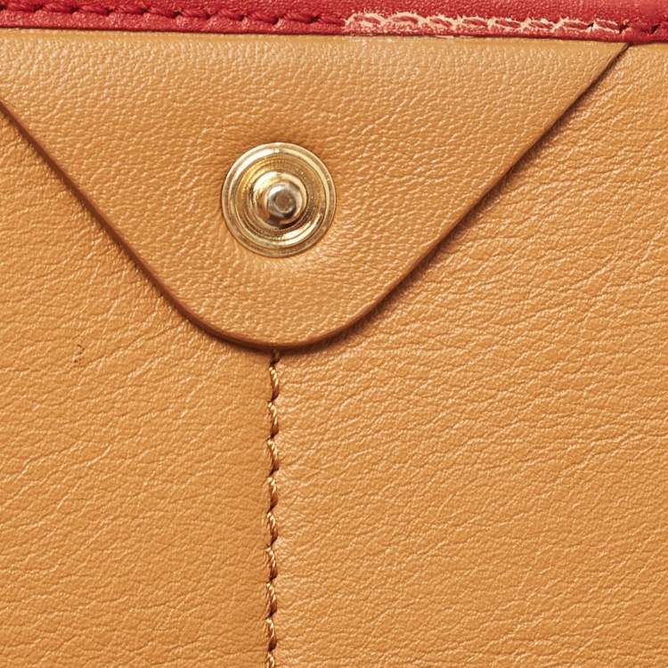 Pre Owned Fendi Red/Brown Stripe Canvas and Leather Flap Continental Wallet