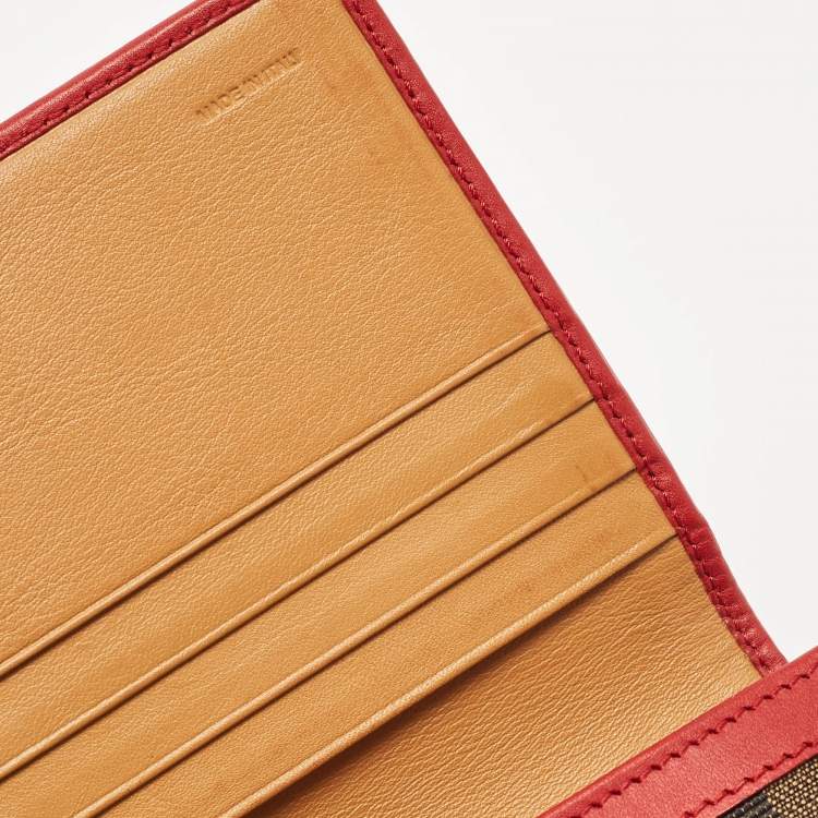 Pre Owned Fendi Red/Brown Stripe Canvas and Leather Flap Continental Wallet