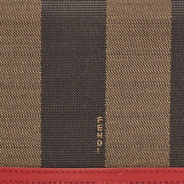Pre Owned Fendi Red/Brown Stripe Canvas and Leather Flap Continental Wallet