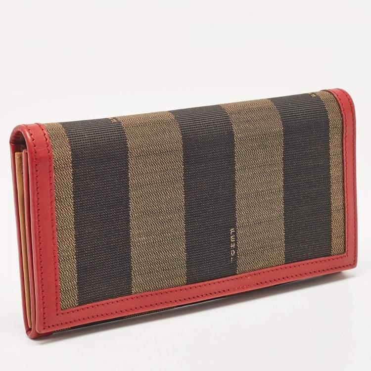 Pre Owned Fendi Red/Brown Stripe Canvas and Leather Flap Continental Wallet