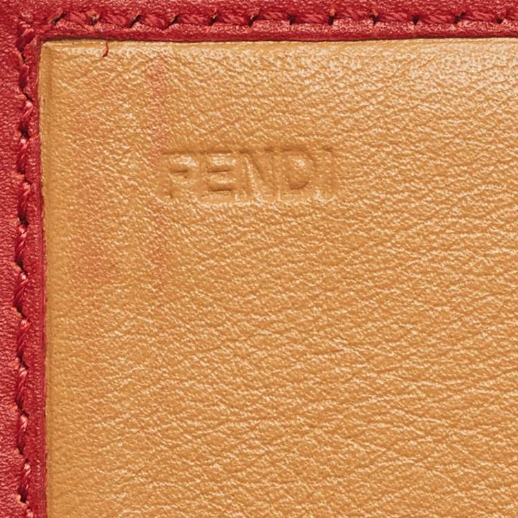 Pre Owned Fendi Red/Brown Stripe Canvas and Leather Flap Continental Wallet
