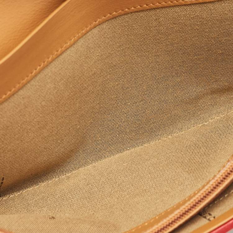 Pre Owned Fendi Red/Brown Stripe Canvas and Leather Flap Continental Wallet