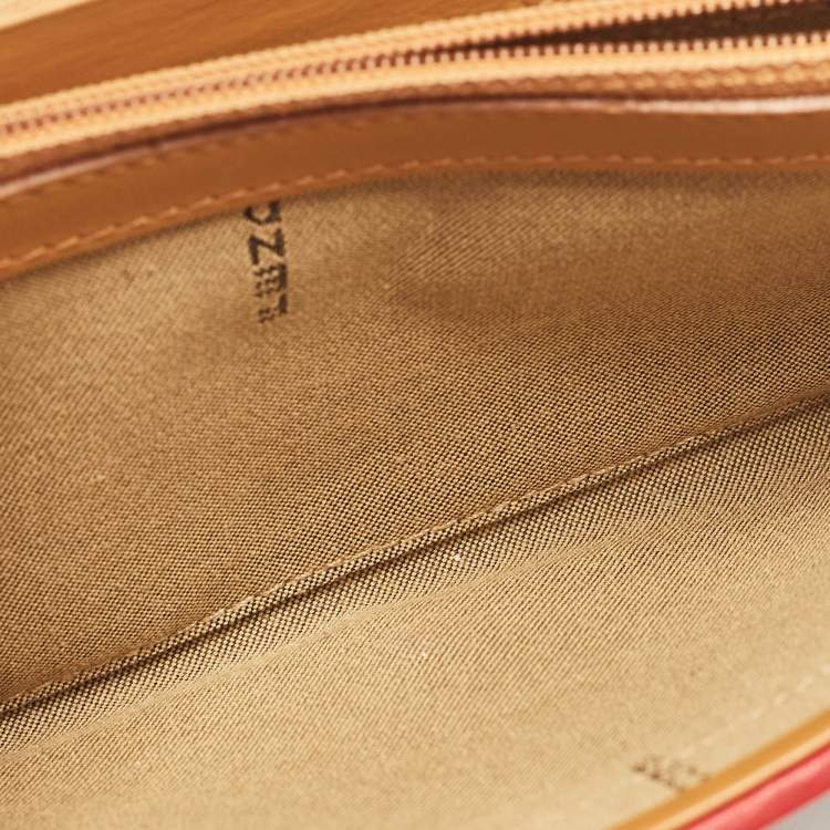 Pre Owned Fendi Red/Brown Stripe Canvas and Leather Flap Continental Wallet