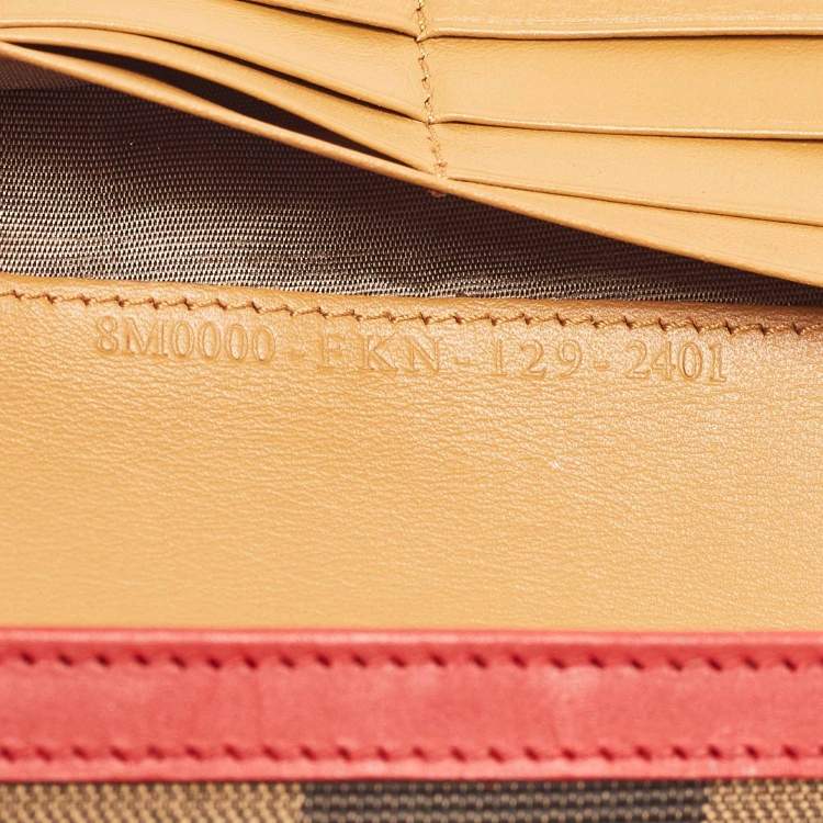Pre Owned Fendi Red/Brown Stripe Canvas and Leather Flap Continental Wallet