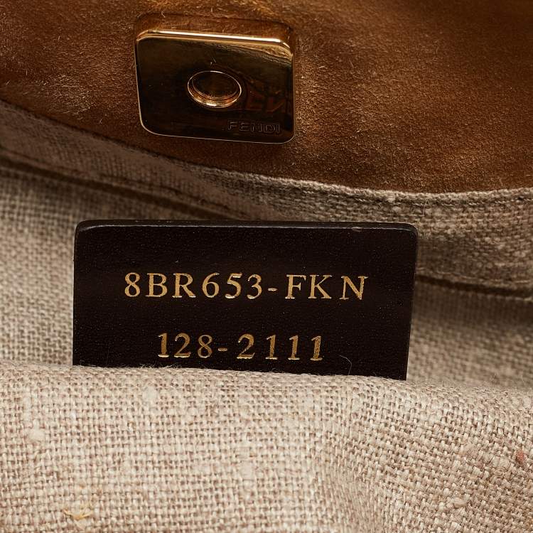 Pre Owned Fendi Tobacco/Red Canvas and Leather Large Pequin Striped Hobo