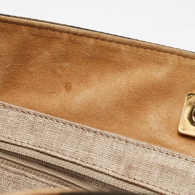 Pre Owned Fendi Tobacco/Red Canvas and Leather Large Pequin Striped Hobo