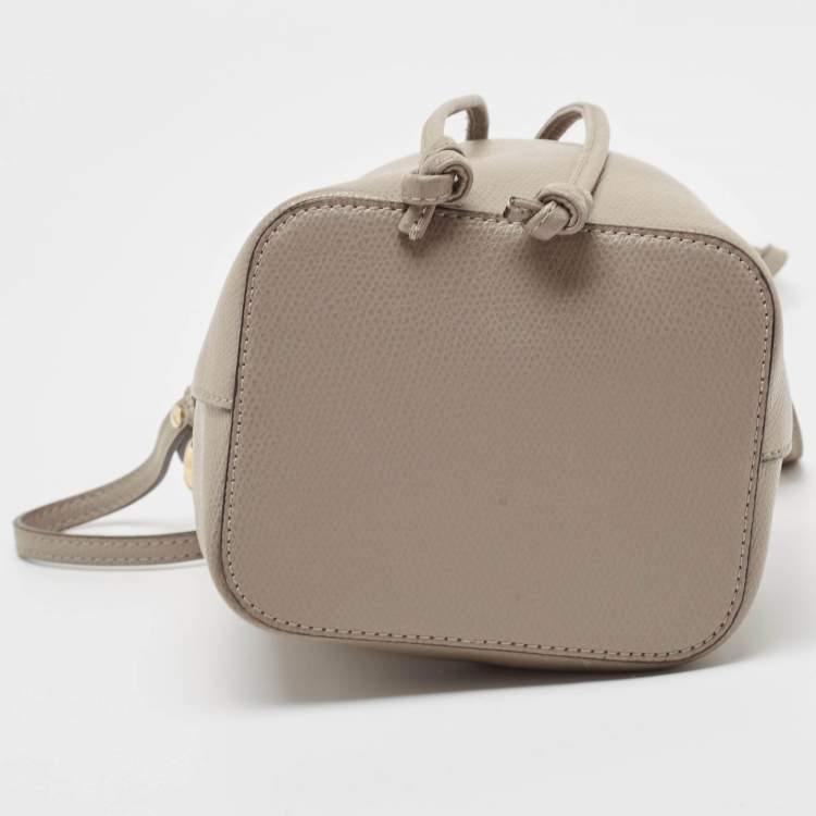 Pre Owned Fendi Grey Leather Mini Mon Tresor Drawstring Bucket Bag
