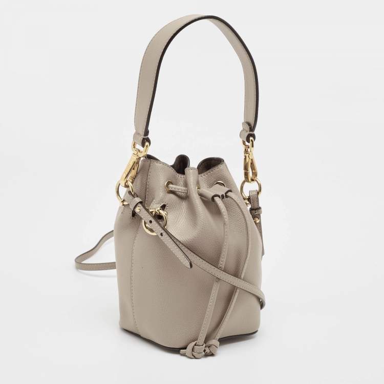 Pre Owned Fendi Grey Leather Mini Mon Tresor Drawstring Bucket Bag