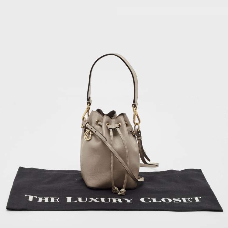 Pre Owned Fendi Grey Leather Mini Mon Tresor Drawstring Bucket Bag