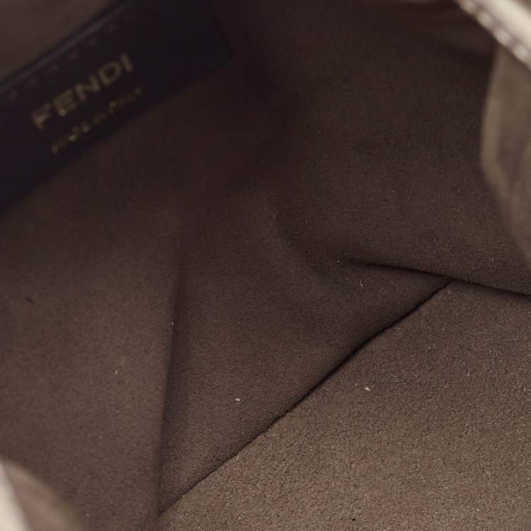 Pre Owned Fendi Grey Leather Mini Mon Tresor Drawstring Bucket Bag