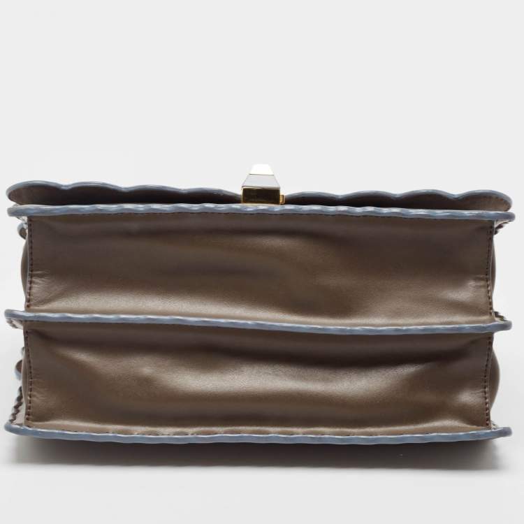 Pre Owned Fendi Dark Beige Leather Medium Scalloped Kan I Shoulder Bag