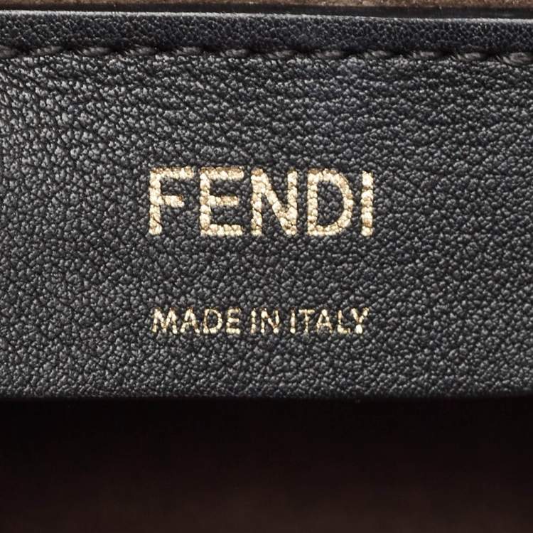 Pre Owned Fendi Dark Beige Leather Medium Scalloped Kan I Shoulder Bag