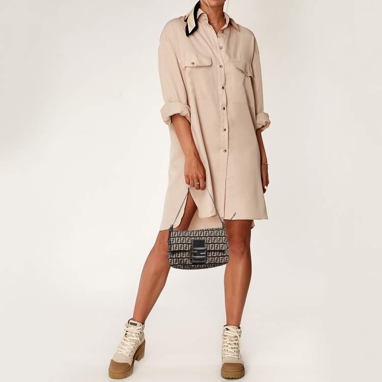 Pre Owned Fendi Black/Beige Zucchino Canvas Mini Mama Baguette Bag