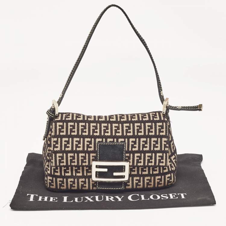 Pre Owned Fendi Black/Beige Zucchino Canvas Mini Mama Baguette Bag