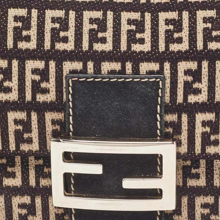 Pre Owned Fendi Black/Beige Zucchino Canvas Mini Mama Baguette Bag