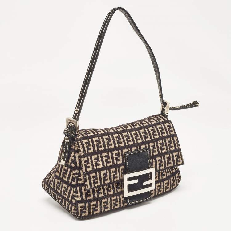 Pre Owned Fendi Black/Beige Zucchino Canvas Mini Mama Baguette Bag