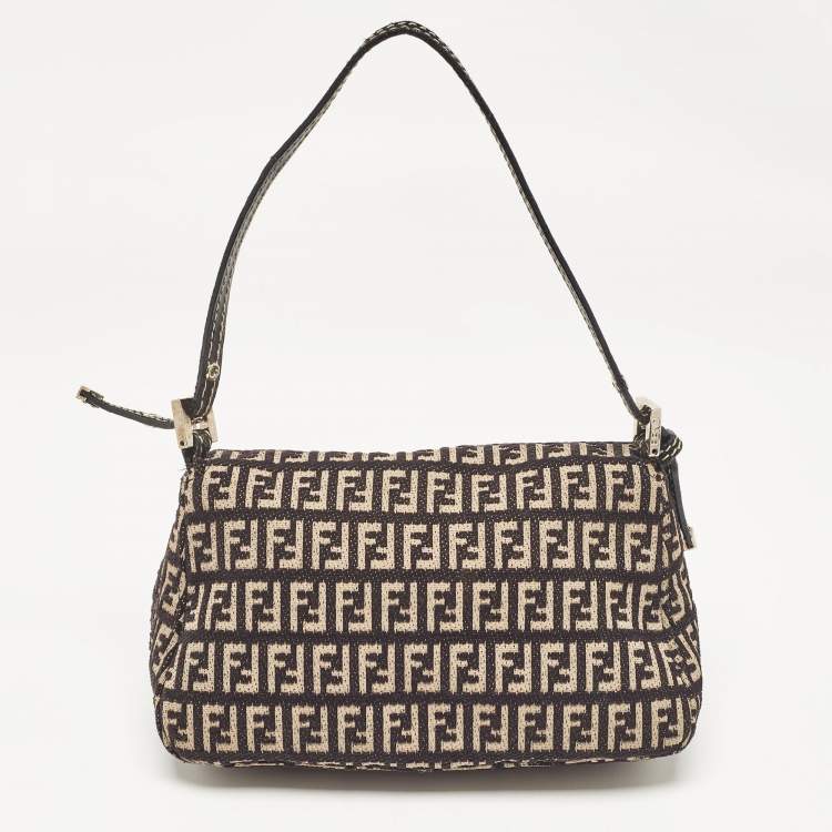 Pre Owned Fendi Black/Beige Zucchino Canvas Mini Mama Baguette Bag