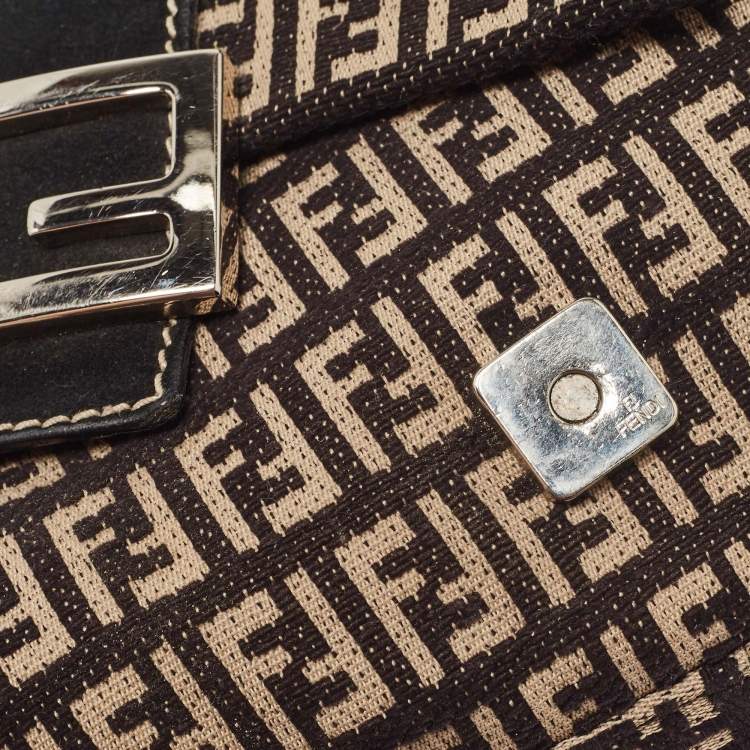 Pre Owned Fendi Black/Beige Zucchino Canvas Mini Mama Baguette Bag
