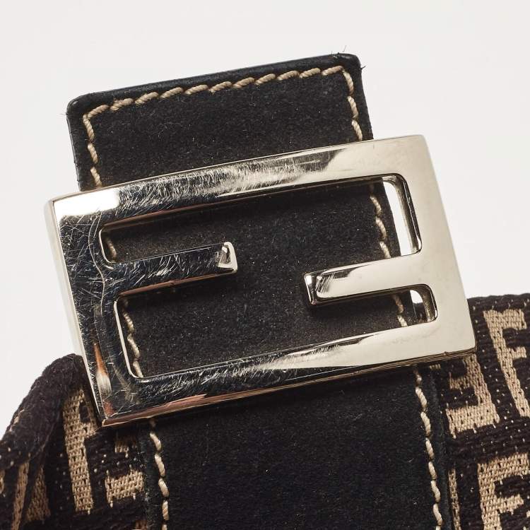Pre Owned Fendi Black/Beige Zucchino Canvas Mini Mama Baguette Bag