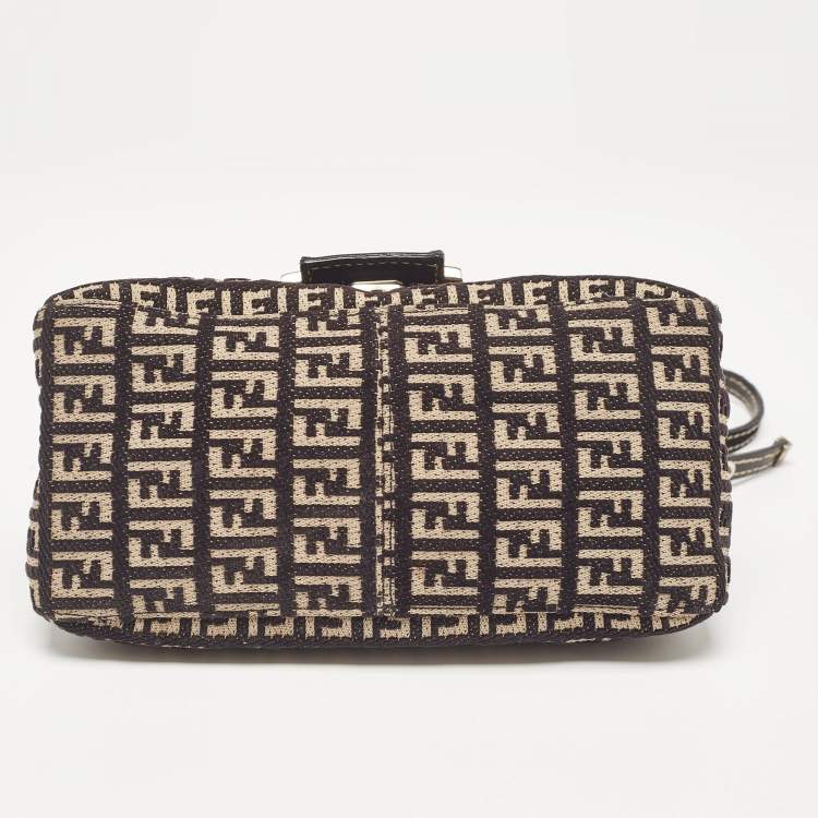 Pre Owned Fendi Black/Beige Zucchino Canvas Mini Mama Baguette Bag