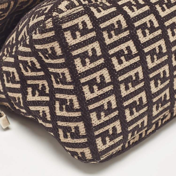 Pre Owned Fendi Black/Beige Zucchino Canvas Mini Mama Baguette Bag