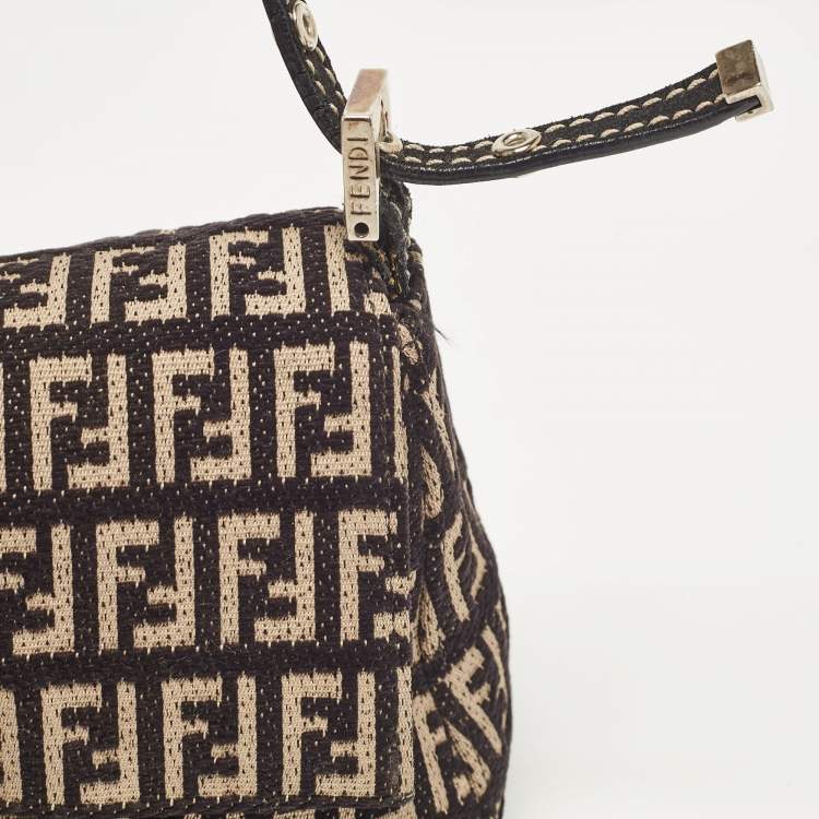 Pre Owned Fendi Black/Beige Zucchino Canvas Mini Mama Baguette Bag